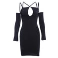 thumbnail image 2 of SAYOO Vestido ajustado de manga larga para mujer, correa de espagueti ahuecada Color sólido Cremallera trasera Fiesta de noche Club Boda de una sola pieza SAYOO S M L, 2 of 9