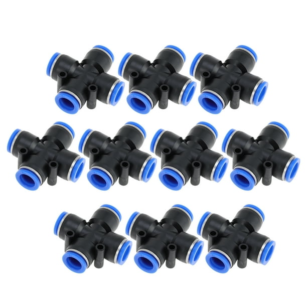Conectores de aire de empuje únicos Bargains 1/2" en cruz, plástico, 10 piezas, azul y negro