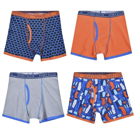 Perry Ellis Boys Underwear, 4 Pack Cotton Boxer Brief Sizes 7/8 - 18/20