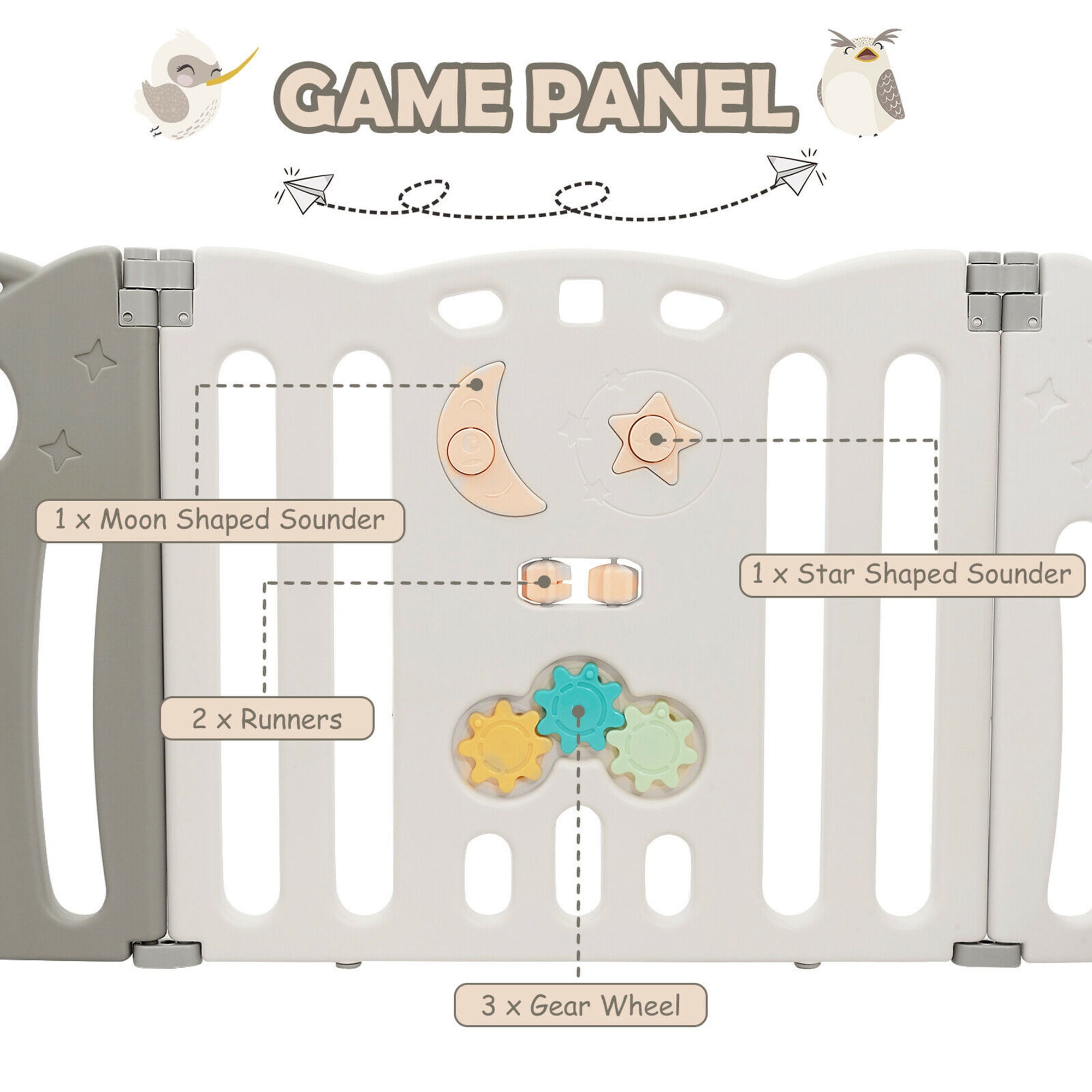 Gymax 14-Panel Baby Playpen Foldable Play Yard Kids Activity Center with Lock Door, Beige
