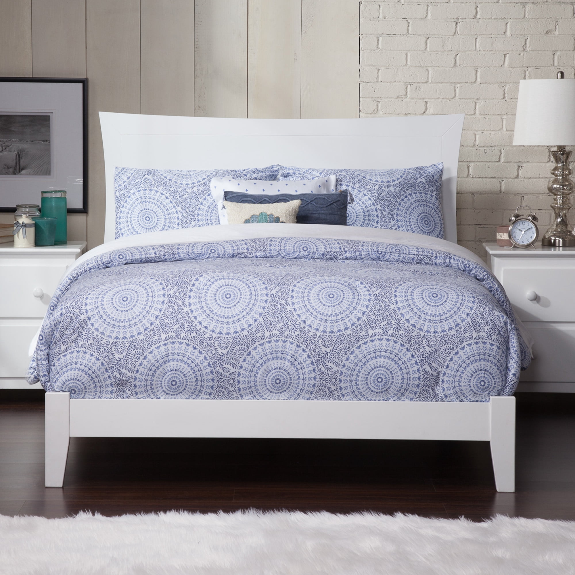 AFI Metro Full Low Profile Wood Platform Bed Frame with Panel Headboard, White