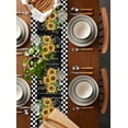 thumbnail image 2 of Sunflower Vintage Table Runner Cotton Linen 60 Inch Holiday Dresser Scarves, Farmhouse Floral Black Checkered Tablerunner for Kitchen Coffee Dining Bedroom Living Room Dinner Scarf Décor 13''x60'', 2 of 9