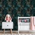 thumbnail image 3 of Peel and Stick Wallpaper Tropical Palm Leaves Teal Gold Black Wall Mural 23.6in x 9.8ft Self Adhesive Removable Wall Paper Renter Friendly Wallpaper for Nursery Bedroom Cabinets, 3 of 8