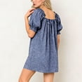 thumbnail image 6 of Htigea Short Plaid Dress for Women Cute Puff Sleeve Square Neck Bow Dresses Summer Casual Babydoll Mini Dress Blue M, 6 of 7