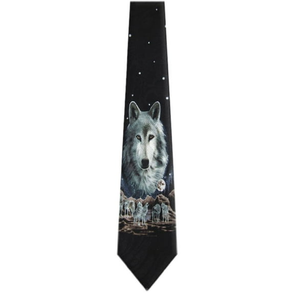 BuyYourTies - Mens Novelty Wolf Necktie - Black Gray Brown