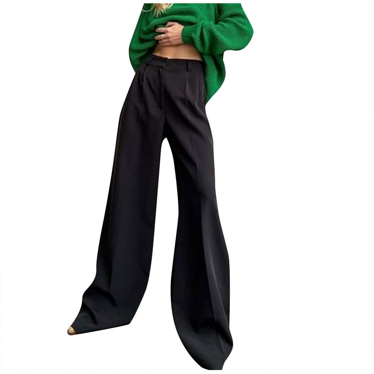 NILLLY Pants Women, Women's Solid Wide Leg Pants Casual Straight Leg High  Waist Stretch Pants Black / S 