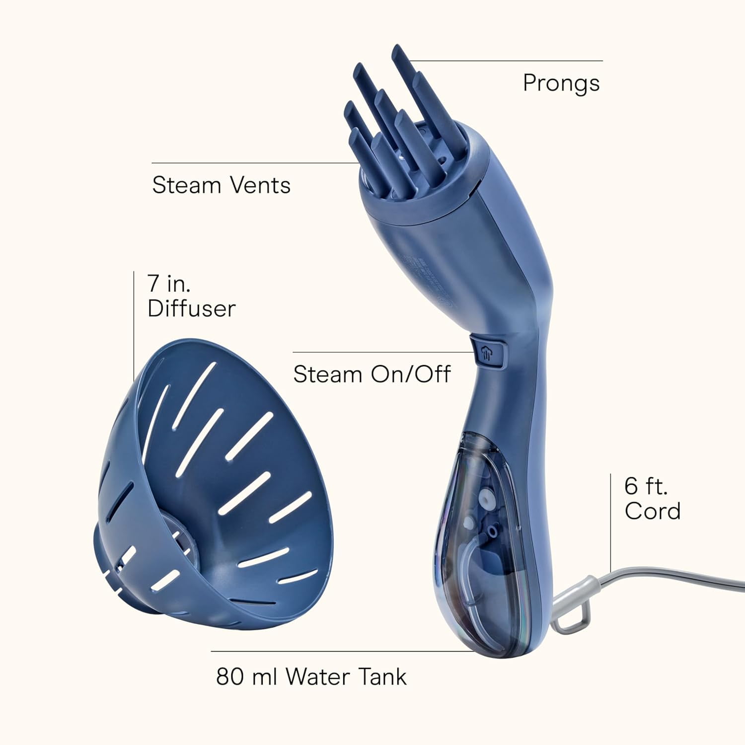 INFINITI PRO CONAIR Steam Therapy Hair Steamer, Portable Hair Steamer with 7" Diffuser Attachment, 30-Second Heat-Up, Penetrating Steam Helps Detangle, Reshape, and Volumize Curls