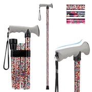 SupreGear Folding Cane for Seniors, Adjustable Lightweight Walking Stick with Soft Grip, White Dense Blossoms