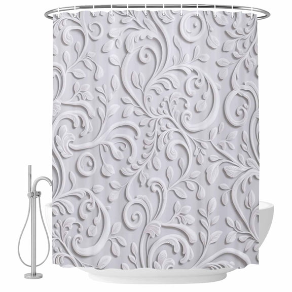 Floral Patterns Shower Curtain, Waterproof Shower Curtains for Bathroom, Silver White Flowers Leaves Aesthetic Washable Fabric Bathtub Curtain Set Bath Decor with 12 Hooks Extra Long 72"x96"