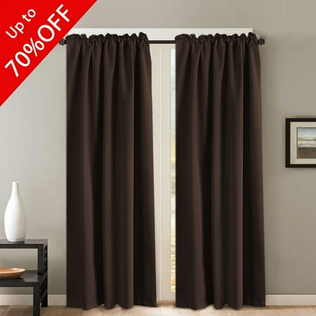 Solid Thermal Insulated Blackout Curtains Pair Back Tab Rod