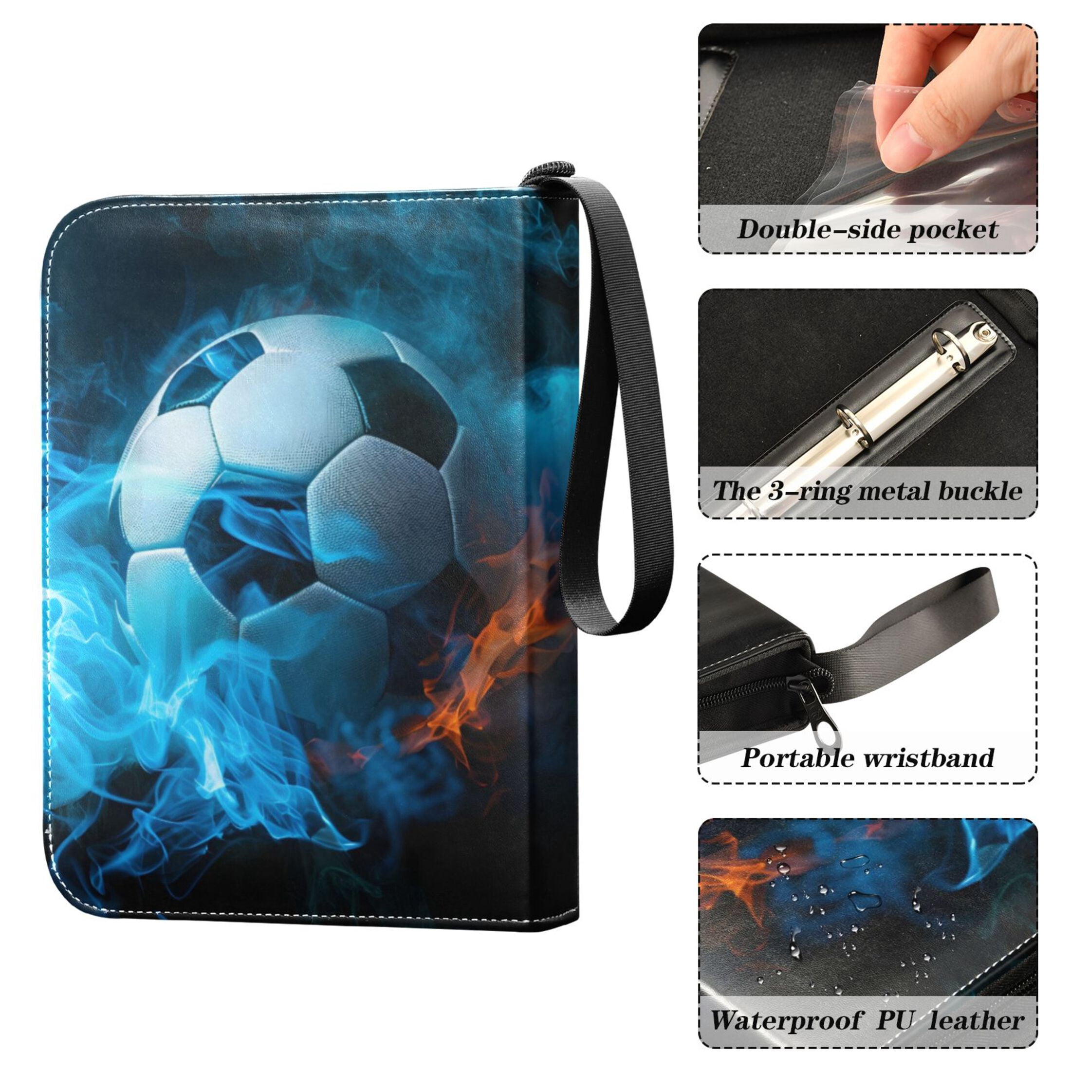 ALAZA Soccer Ball with Fire Trading Card Binder 4 Pocket Cards Collection Album 400 Folder Holder