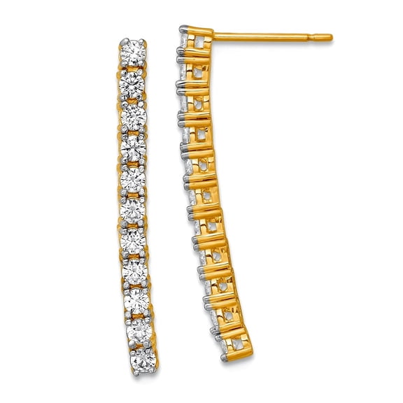 14k Solid Yellow Gold Polished Cubic Zirconia Post Long Drop Dangle Earrings 27x2.5mm Wide Dangle Earring for Women