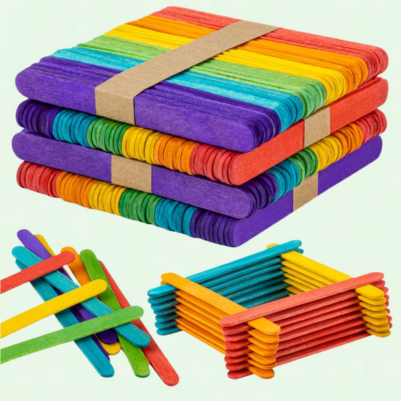 Colored Craft Sticks 4.5 inch - Pack of 200, Wooden Popsicle Sticks for Crafts, Art Projects, DIY, Classroom