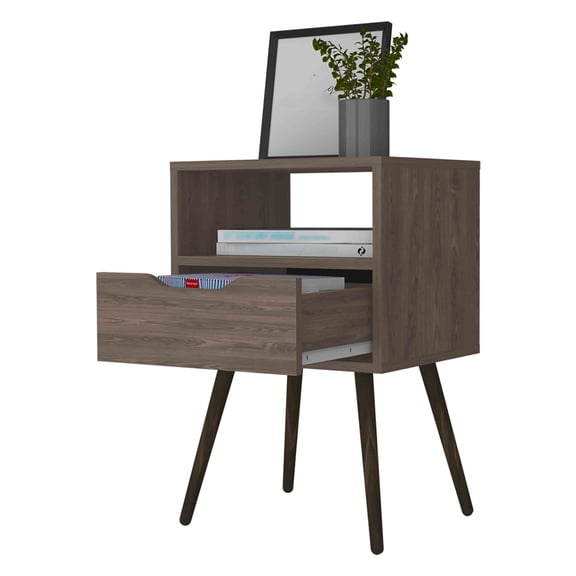 Nmkwnr Wood Nightstand with 1 Open Shelf and 1 Drawer, Beside Table for Home, Bedroom