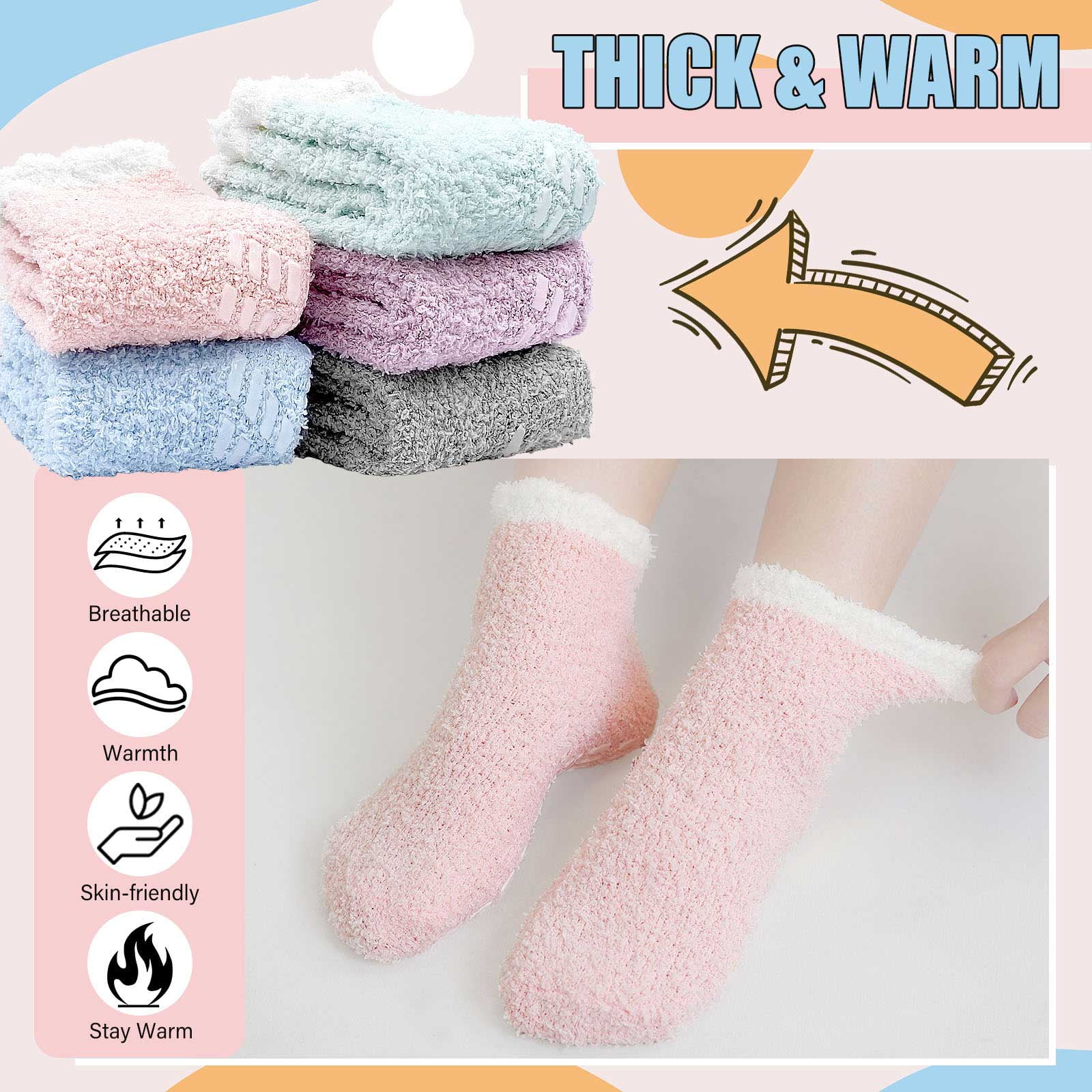 Lawor Socks For Men&Women Women Winter Thick Slipper Socks With Grippers  Non Slip Warm Fuzzy Socks Khaki One Size 