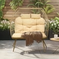 thumbnail image 2 of Uforic Beige Dual Egg Seat with Base, 2-Person Wicker Egg Chair for Indoor/Outdoor Patio Use with Cushions, Supports up to 510lbs, Perfect for Patio, Bedroom, Garden, and Balcony, 2 of 9