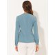 thumbnail image 3 of Blusa de trabajo elegante Allegra K con botones en la parte delantera y cuello levantado Azul XS, 3 of 4