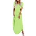 thumbnail image 2 of Miluxas Women's Summer Casual Lounge Long Dress Elegant Short Sleeve Crew Neck Bodycon Maxi Dresses Clearance Green 12(XXL), 2 of 5