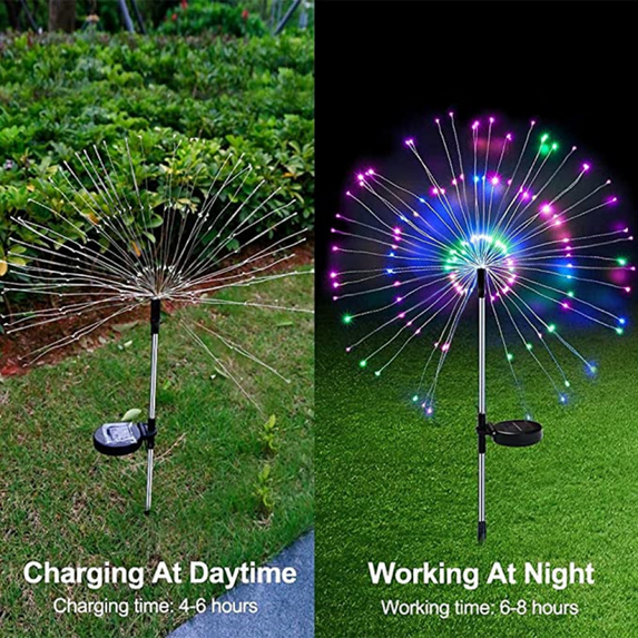 Outdoor Solar Garden Lamp, Dandelion Fireworks Lamp, 90 Lamp (3 * 30 Lamp) Waterproof Garden Decoration (2 Mode Color)