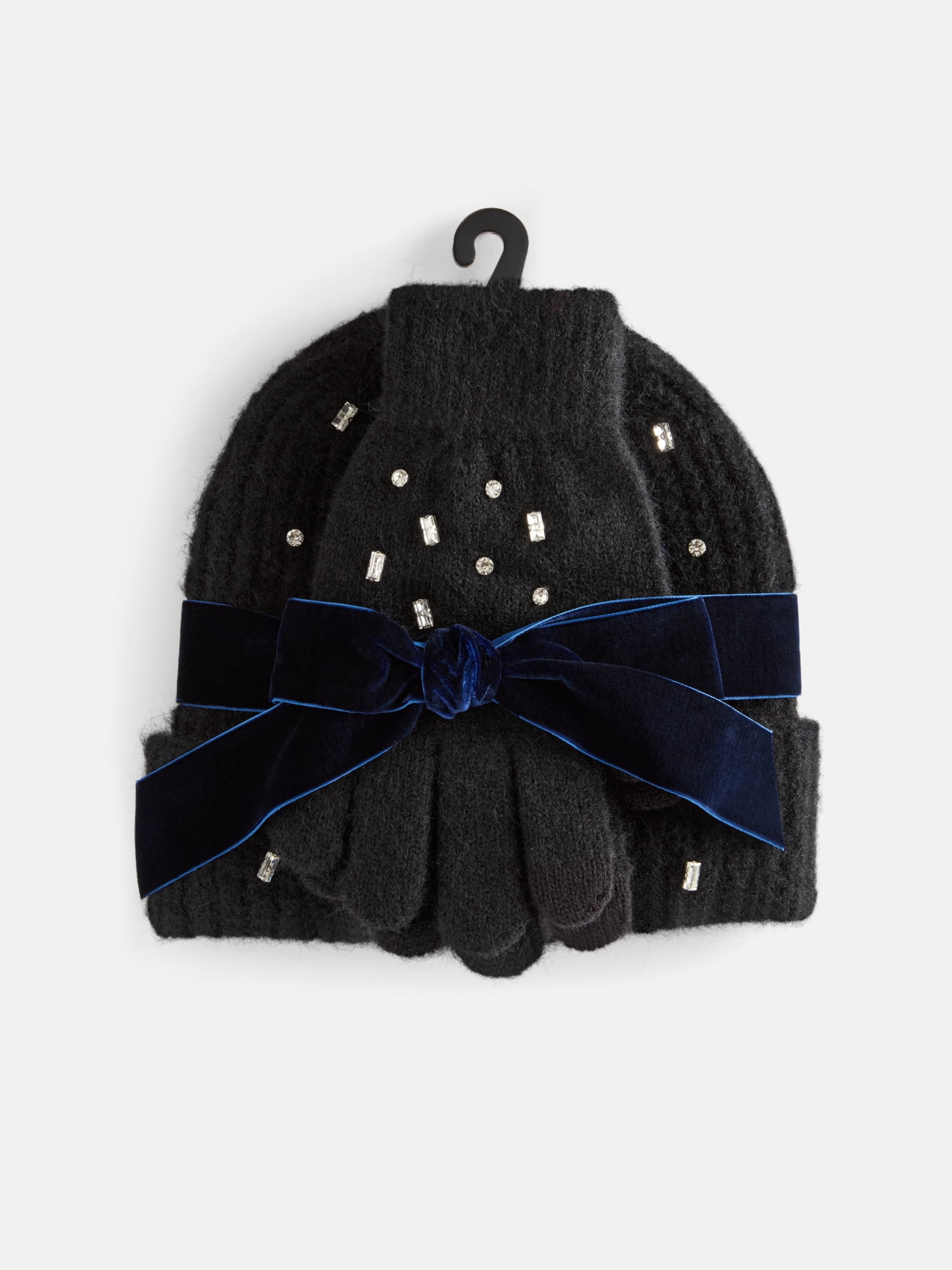 Free Assembly Women's Beanie Glove Set, Black Soot