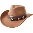 thumbnail image 4 of Oiyii Little Girls Decorative Cow Boy Hats Floral Embroidered Western Cow Girl Hats, Brown, 4 of 4