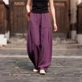 thumbnail image 3 of Sweatpants for Women Women Solid Color Elastic Waist Sports Casual Pants With Side Pockets Purple Xl, 3 of 4