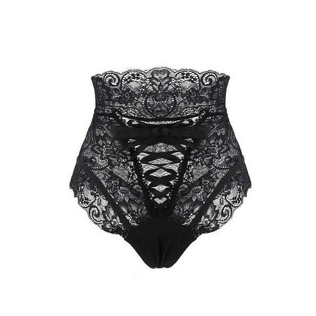 Pixnor Women's Hollow Out Thongs Lace G-string Sexy Panties High Waist Bandage Underwear Briefs - XL