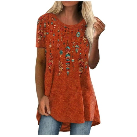 

Going Out Tops For Women Women s Fashion Casual Round-Neck Ethnic Vintage Print Short Sleeve T-Shirt Top Bustier Tops For Women