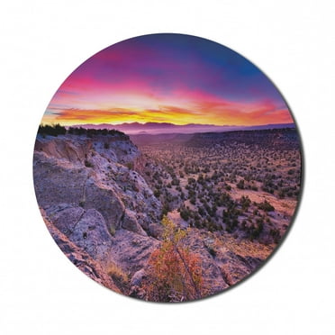 Nature Mouse Pad for Computers, Surreal Sunrise Sky Horizon over the Mountain Valley National Monument Dusk Print, Round Non-Slip Thick Rubber Modern Mousepad, 8" Round, Purple Blue, by Ambesonne