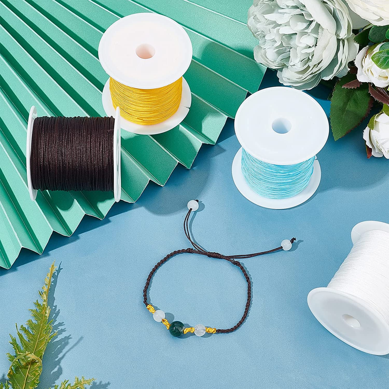 PH 738 Yard Nylon Cord 0.4mm Bracelet String Beading Thread Chinese Knotting Cord Nylon String Macrame Thread for Necklace Bracelet Beading Tassel Kumihimo Macrame Sewing 15 Colors Colorful