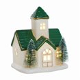 thumbnail image 2 of Christmas Snow House Ceramic Decor, Lighted Green Roof Village House with LED and Classic Style, Ornament for Home, Mantel, Tabletop, Holiday, Party, Seasonal, Gift, Display, Multicolor A, 2 of 6