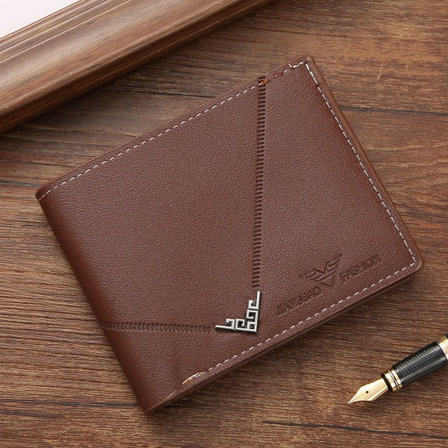 Cartera de hombre Cartera corta de hombre Cartera de hombre joven de moda simple con múltiples tarjetas y costura horizontal con patrón de lichi