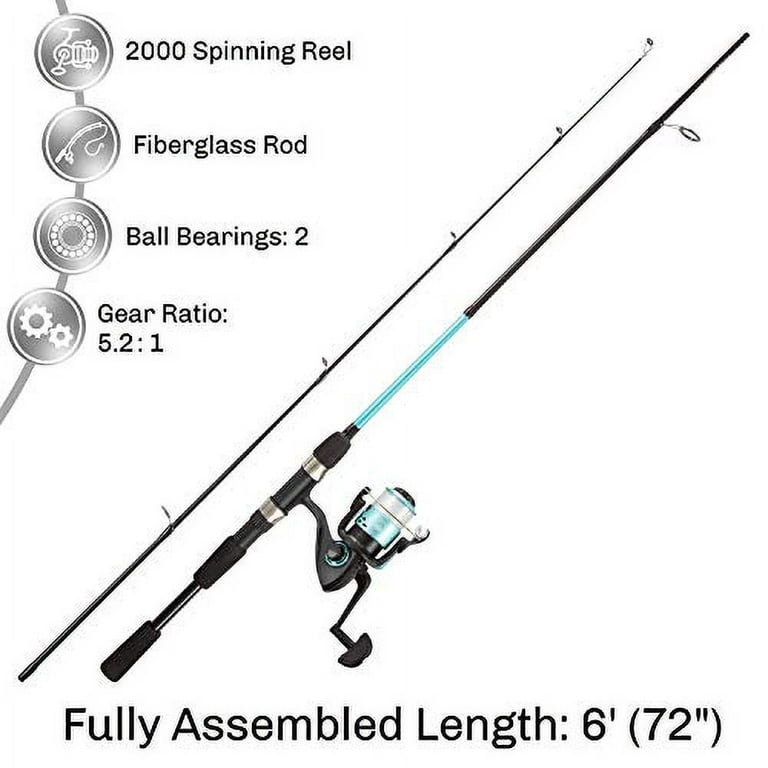 Fishing Rod & Reel Combo-6? Fiberglass Pole, Spinning Reel for