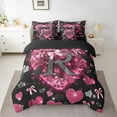 thumbnail image 2 of Homewish Cartoon Bowknot Letter R Bedding Comforter Set 7 Pieces, Romantic Bling Love Heart Full Bedding Set, Black Pink Valentine's Day Reversible Fitted Sheet Flat Sheet, Ultra Soft Bedroom Decor, 2 of 7