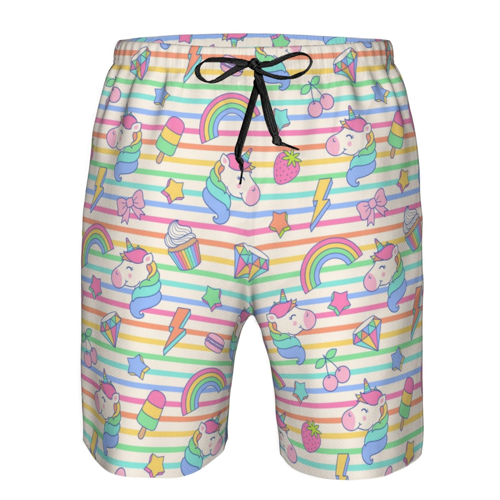 Naloa Cute Unicorn Men's Beach Shorts, Surfing shorts, Swim trunks, Quick Dry Swim Trunks for Surfing Beach Fun - Medium