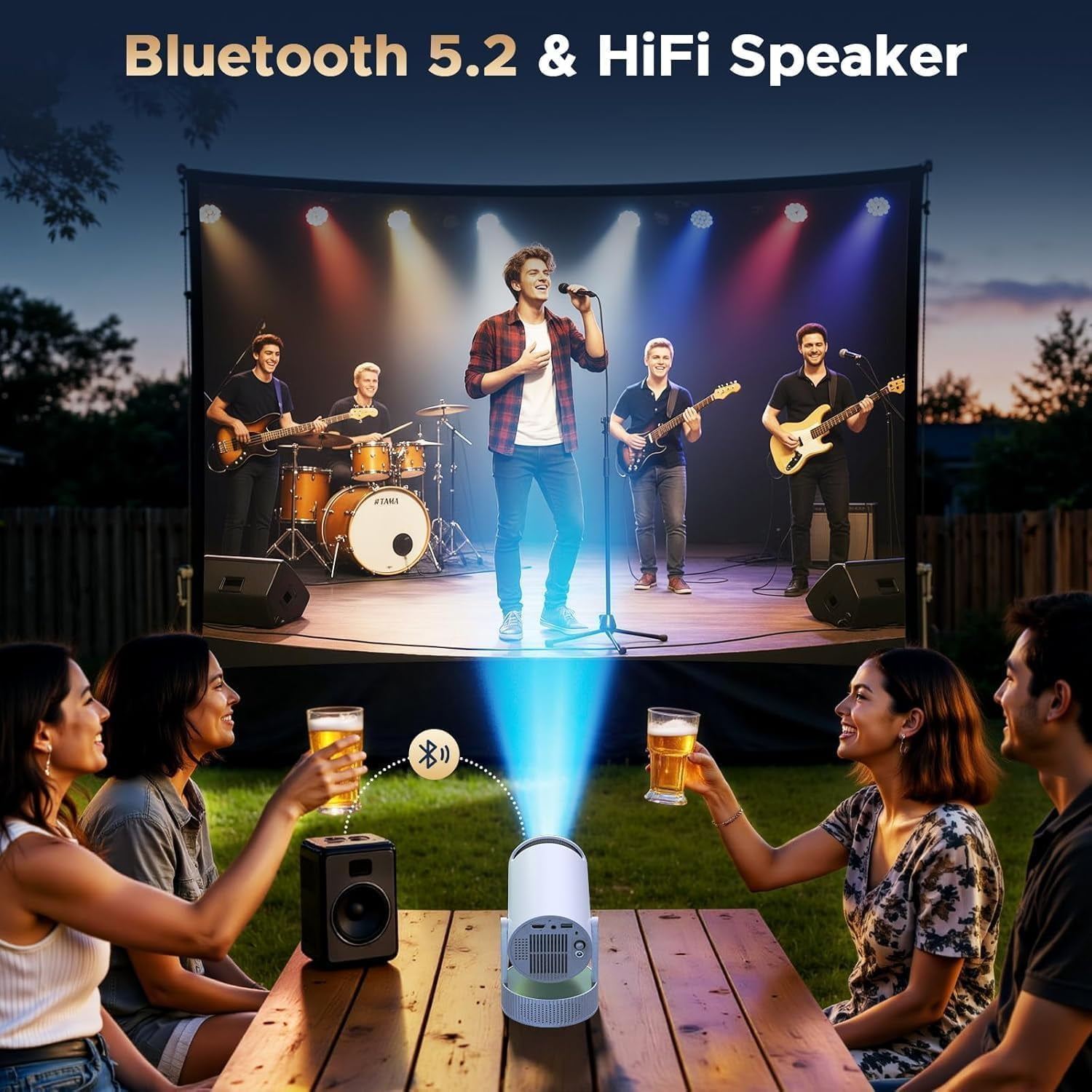 CAMPARK Mini Projector, Projector with Wifi and Bluetooth Built-in Battery 4K Portable Projector for Outdoor Bedroom, Smart Projectors 1080P Compatible with iphone/TV Stick/HDMI/Laptop