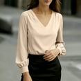 thumbnail image 5 of Satin Shirts for Women Fashion Casual V Neck Solid Color Top Puff Long Sleeve Blouse Dressy Business Work Tops Blusa Satinada Mujer Elegante, 5 of 8