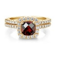 thumbnail image 2 of Gem Stone King 18K Yellow Gold Plated Silver Wedding Engagement Ring Band Bridal Garnet Moissanite (1.47 Cttw), 2 of 5
