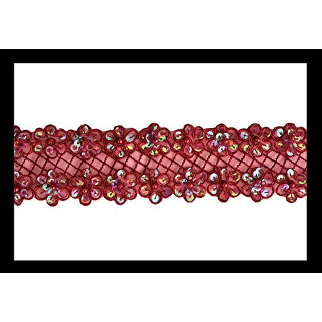 Altotux Perles Brodées en Organza Transparent Multicolore 2.25 Pouces au Mètre (Rouge Foncé)