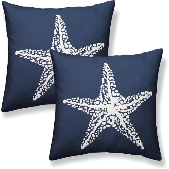 Navy Blue Coastal Pillow Covers 20x20 Inch 2 Pcs Summer Sea Starfish Decor Throw Pillows Nautical Beach Ocean Themed Outdoor Holiday Decoration Pillowcase Linen Cushion Cover for Couch Sofa