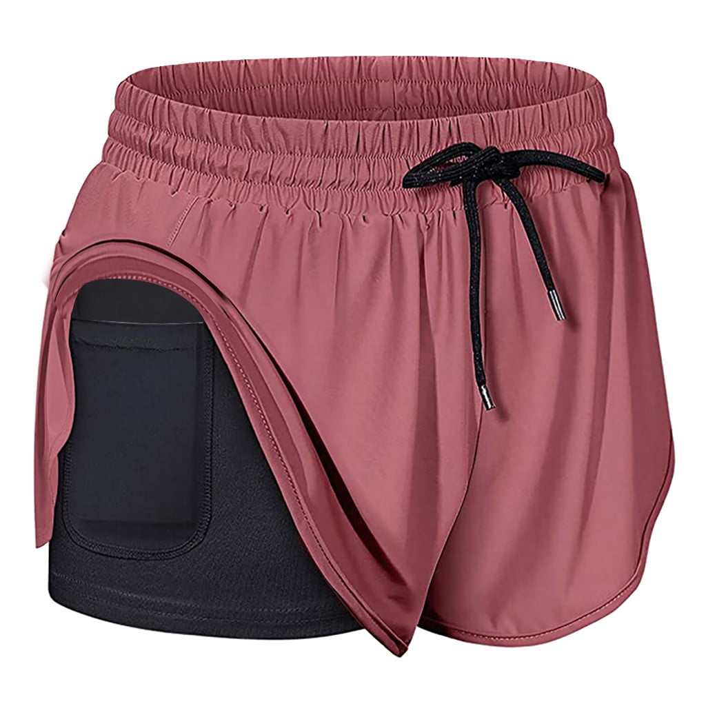 Unbranded Women's Run Elastic Wasit Workout Shorts with Liner Pockets