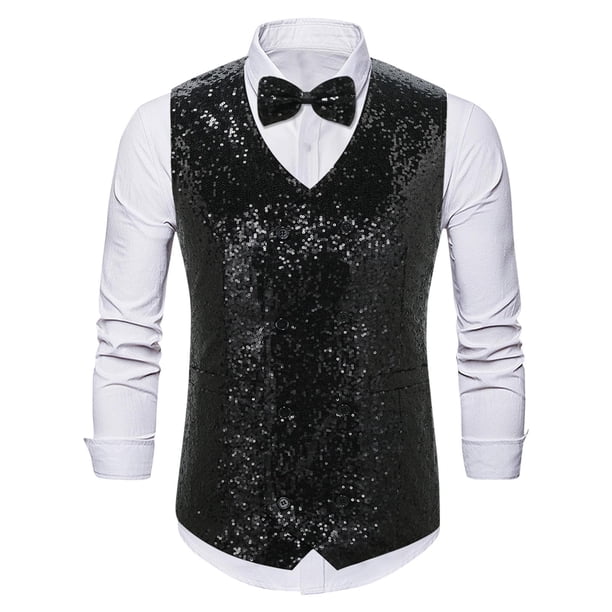 pstuiky Camiseta sin mangas para hombre, Blusa sin mangas con cuello en V, botones y pajarita con bolsillos estampados a la moda para hombre Camisas de hombre l