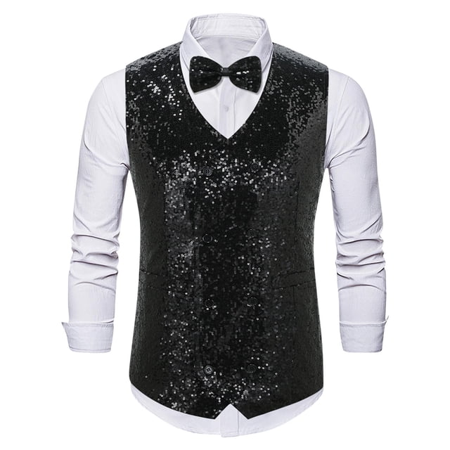 pstuiky Camisetas sin mangas para hombre, Blusa sin mangas con cuello en V, botones y pajarita con bolsillos estampados a la moda para hombre Chaleco para hombre s