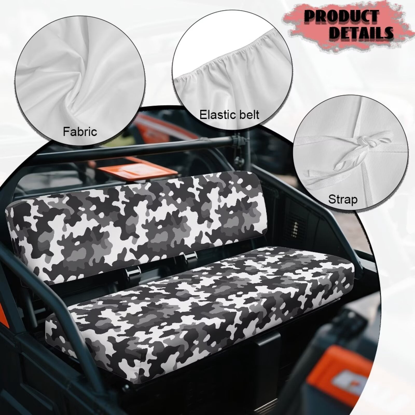 XYZCANDO Black Camouflage Seat Cover for UTV 2 Pack Mule Bench Seats Cover Compatible with Kawasaki Mule 4010 UTV Seats Covers Accessory Part Washable All-Season Protection