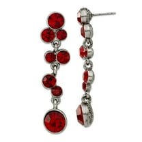 Silver-tone Red Crystal Post Long Drop Dangle Earrings 47x11mm Wide Dangle Earring for Women