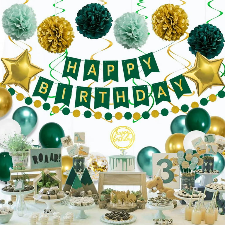 SPECOOL Green Gold Party Decorations Men Women 55Pcs Dark Green Gold  Balloons Garland Kit Tissue Pom Poms Flowers Happy Birthday Banner Metal  and Sequin Balloons Swirl Streamers for Birthday Supplies 