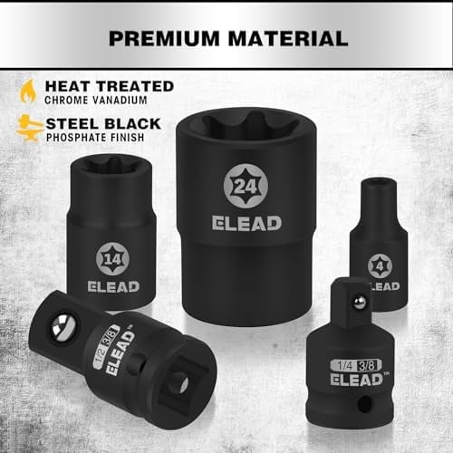 17-Piece Inverted E-Torx Socket Set - Premium Impact Cr-V Steel E4 - E24 Star Female Sockets for Impact Wrench 1/2 3/8 1/4 Drive Precision Torque Kit with Storage Case$$Tools & Hardware Other