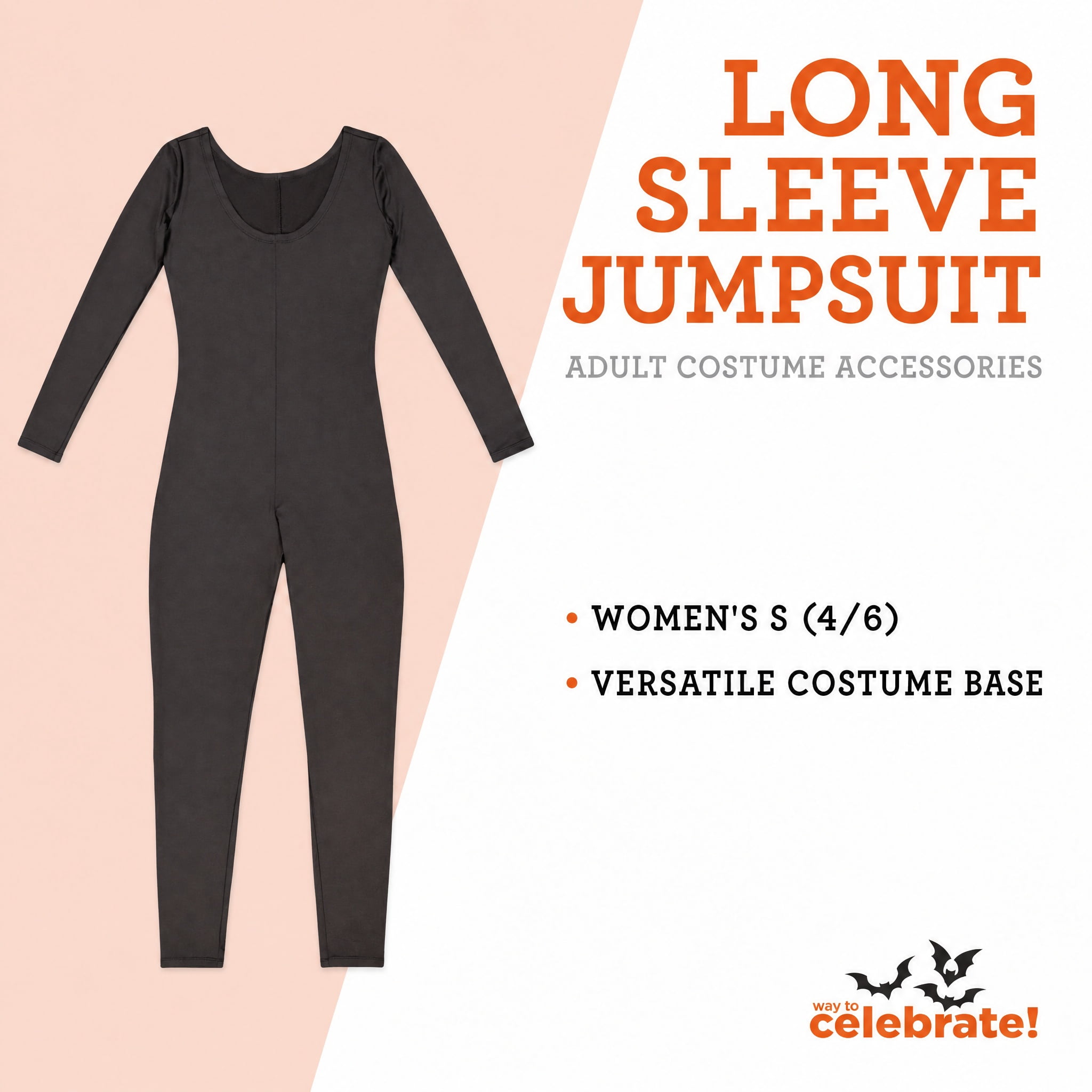 Long Sleeve Jumpsuit Costume Accessory for Adults, Black, S (4/6), Halloween by Way To Celebrate
