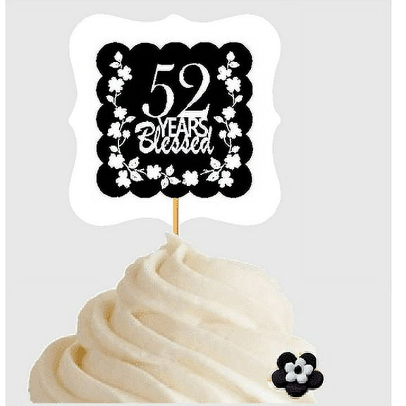 52nd Birthday / Anniversary Blessed Cupcake Decoration Toppers Picks -12ct