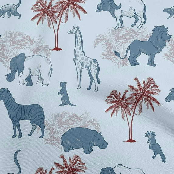 oneOone Cotton Poplin Light Blue Fabric Tropical Animal Fabric For Sewing Printed Craft Fabric By The Yard 42 Inch Wide